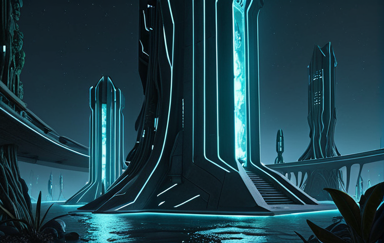 **A seamless fusion of a bioluminescent deep-sea ecosystem with stark, angular Brutalist architecture, creating a hauntingly beautiful and coherent cityscape. Ethereal glowing flora intertwines with concrete structures, alien yet strangely familiar. Volumetric light, highly detailed, octane render, concept art, cinematic.**